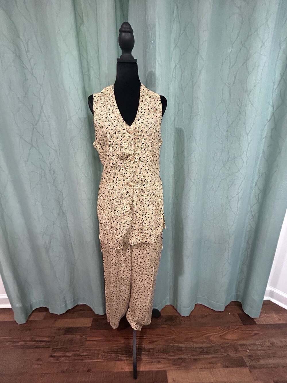 VINTAGE Judy Knapp California Floral Print Vest and Pants Set Large